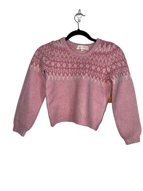 Sugar Moon Kids Fair Isle Sweater L (10-12) Pink & White Wool Blend Winter Knitw